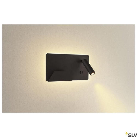 Somnila Spot LED Wandaufbauleuchte inkl. USB links schwarz mit USB-Anschluss und Smartphone-Halter