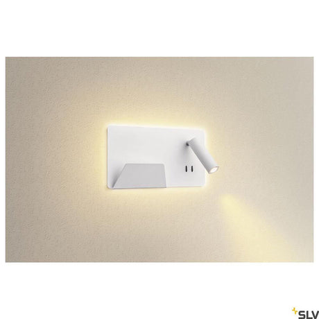 Somnila Spot LED Wandaufbauleuchte inkl. USB links weiß, Bett- und Leseleuchte mit Smartphone-Halter