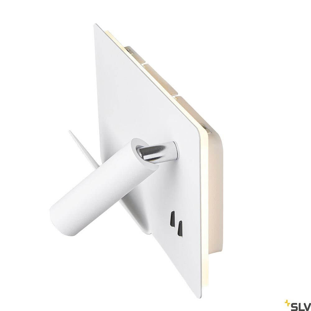 Somnila Spot LED Wandaufbauleuchte inkl. USB in elegantem Design, gefertigt aus weiß lackiertem Aluminium.