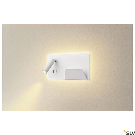 Somnila Spot LED Wandaufbauleuchte inkl. USB, rechts, weiß, moderne Bett- und Leseleuchte mit Smartphone-Halter