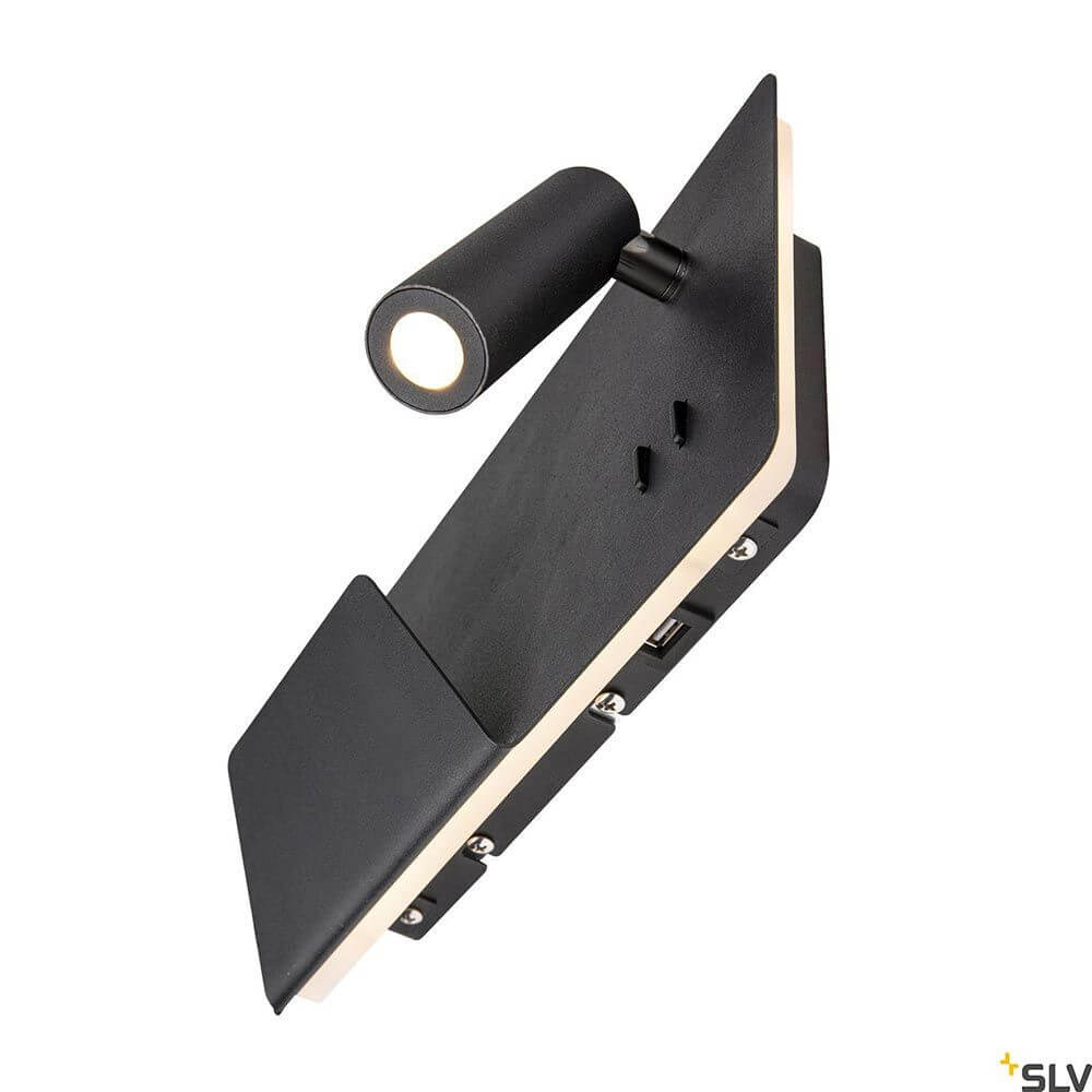 Somnila Spot LED Wandaufbauleuchte inkl. USB in schwarzem Aluminium mit Smartphone Halter.