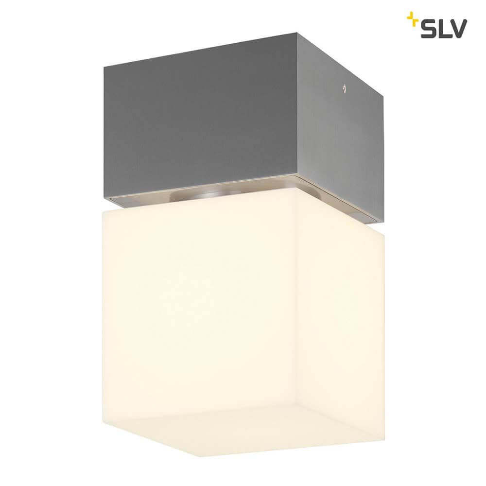 Square LED Außen-Deckenaufbauleuchte aus Edelstahl mit opalem Acryl, IP44, für den Außenbereich.