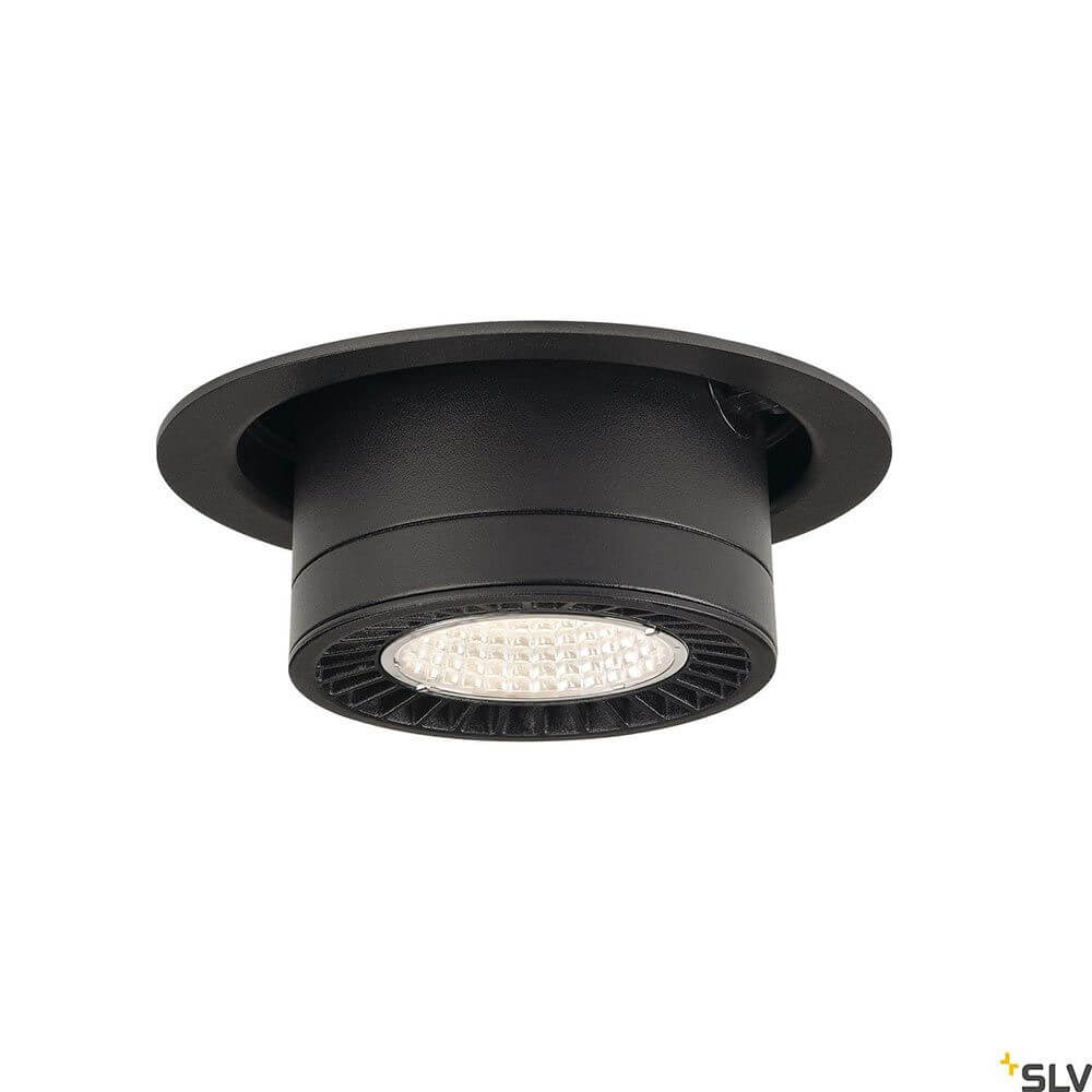 Supros LED Decken-Einbauspot in elegantem Schwarz mit breitabstrahlendem Reflektor für optimale Beleuchtung.