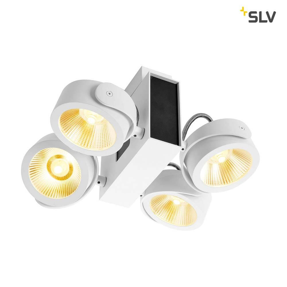 Tec Kalu LED Aufbauleuchte Quad Weiß, Schwarz mit dreh- und schwenkbaren Leuchtenköpfen und warmweißen LEDs.