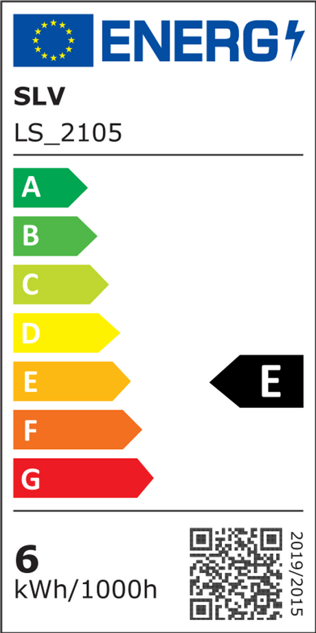 Energy efficiency label SLV LS_2105 with rating E and consumption of 6 kWh/1000h.