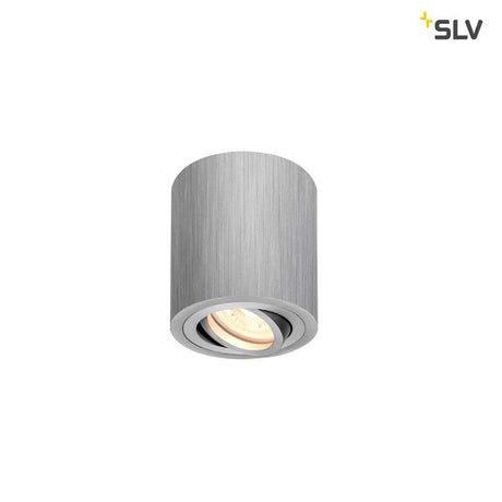 Plafonnier en saillie Triledo QPAR51 en aluminium brossé, avec tête lumineuse orientable et pivotante.
