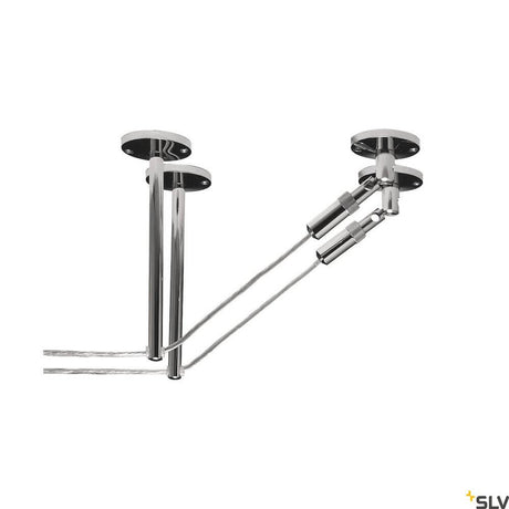 Deflector for low-voltage cable system, chrome, 2 pcs., 16 cm in use, elegant design with chrome-plated surfaces.