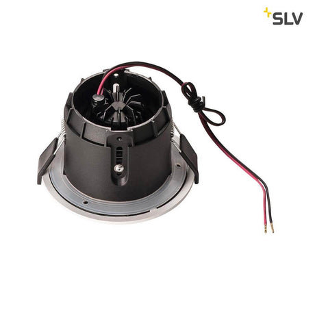 Varu LED Außen-Einbauleuchte Schwarz, Weiß IP20/65, LED Downlight mit GU10 Fassung, Anschlusskabel sichtbar.