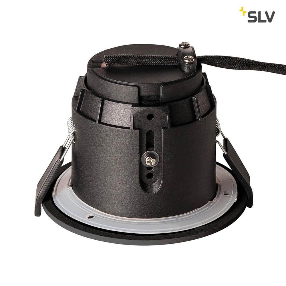 Varu QPAR51 Außen-Einbauleuchte Schwarz IP20/65 Rückansicht mit Halterung und Kabel.