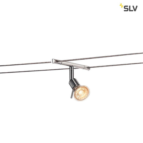 Syros cable light for Tenseo 12V cable system QR-C51 chrome, rotatable and swiveling, suitable for halogen and LED light sources.