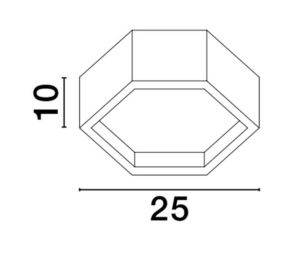 Technische Zeichnung der Samba LED Deckenleuchte H 10cm Ø 25cm 3000K mit Maßen 10cm und 25cm.