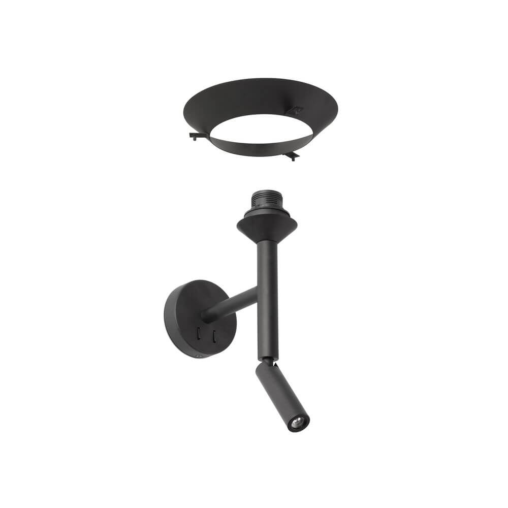 Savoy Wandleuchte mit LED Lesearm (ohne Schirm) in modernem Design und eleganter schwarz-matter Oberfläche.