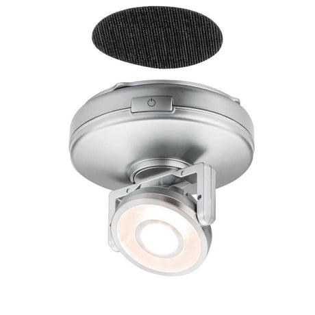 Lampe d’armoire LED Rotate spot simple dimmable à piles avec spot orientable et plaque de montage.