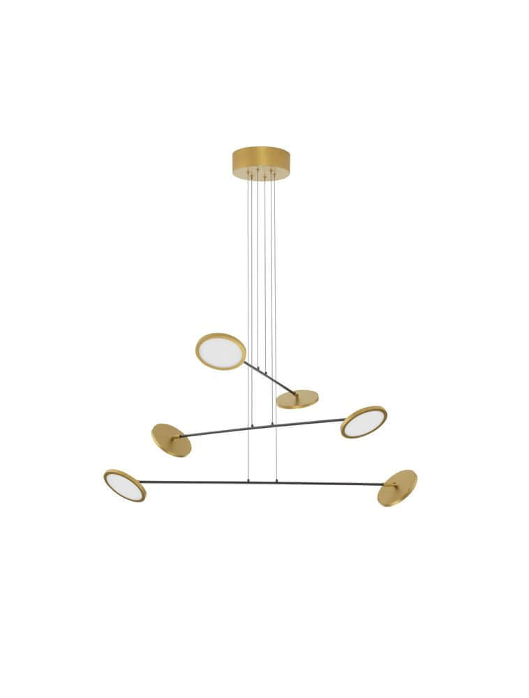 Moderne Pendelleuchte SCOPE mit 6 Leuchtmitteln in gold und mattschwarz, dimmbar für wohnliches Ambiente.