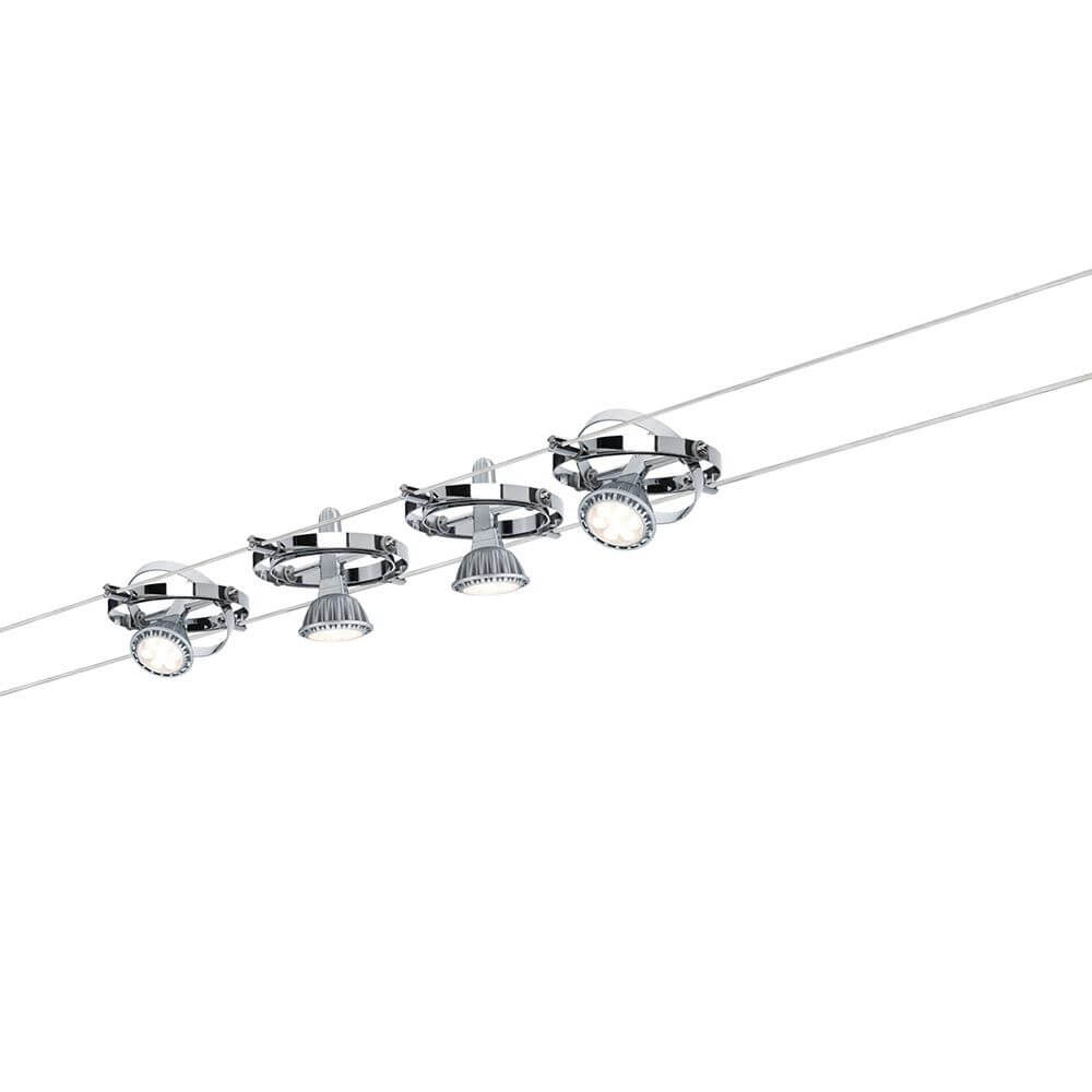 Seilsystem Cardan Chrom mit 4 Spots GU5,3 in modernem Design für individuelle Raumgestaltung.