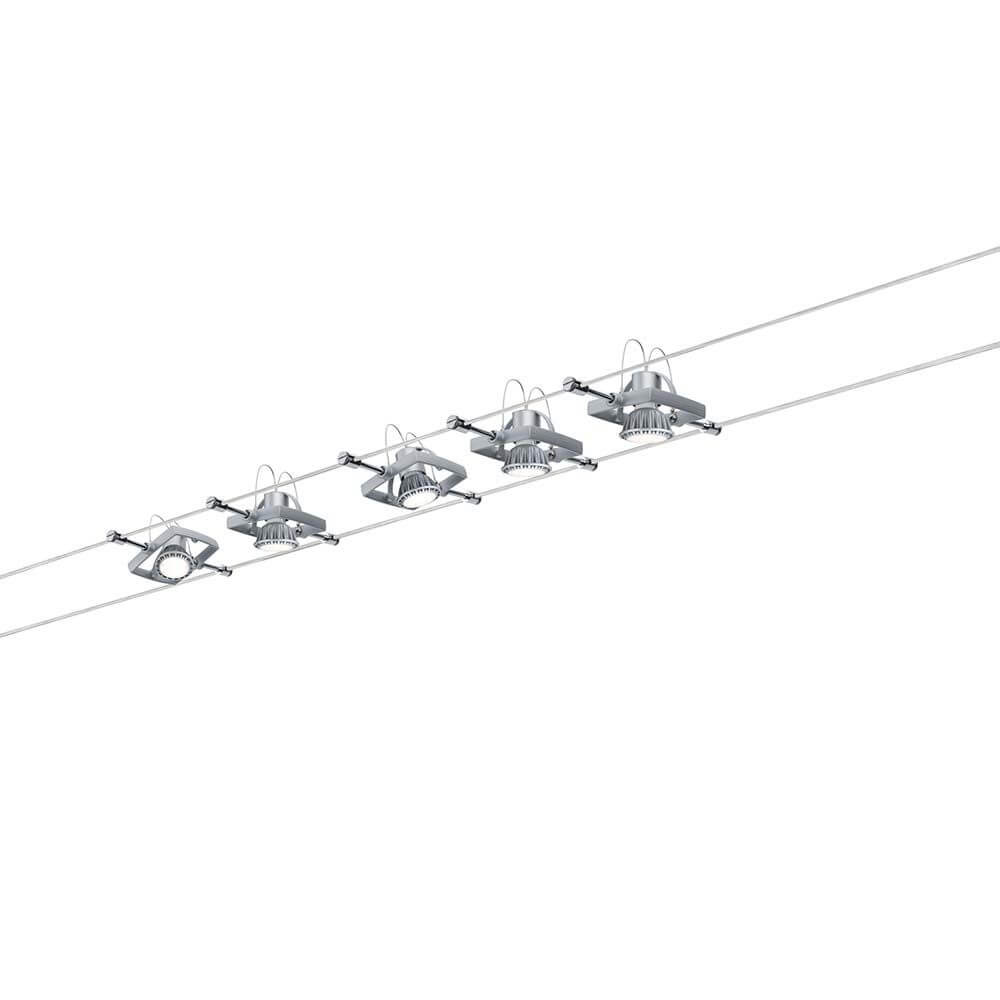 Seilsystem Mac II mit 5 Spots GU5,3, ideal für kreative Raumgestaltung und individuelle Beleuchtung.