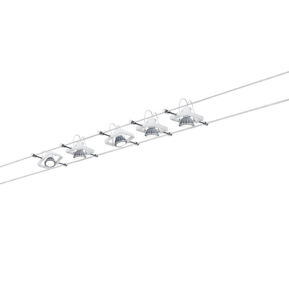 Seilsystem Mac II Weiß mit 5 Spots GU5,3 – modernes Beleuchtungssystem mit flexibler Montageoption.