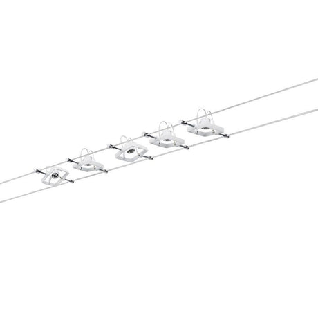 Seilsystem Mac II Weiß mit 5 Spots GU5,3, flexible Beleuchtung für Wand und Decke.