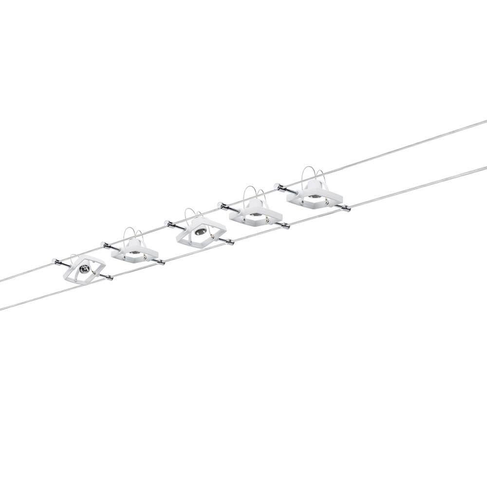Seilsystem Mac II Weiß mit 5 Spots GU5,3, flexible Beleuchtung für Wand und Decke.