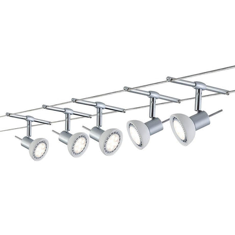 Cable system Sheela with 5 GU5.3 spots for individual room design and flexible mounting options.