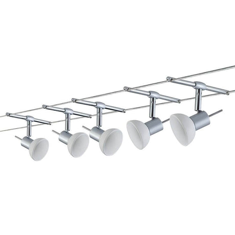 Cable system Sheela with 5 GU5.3 spots in a modern design for versatile room layouts.