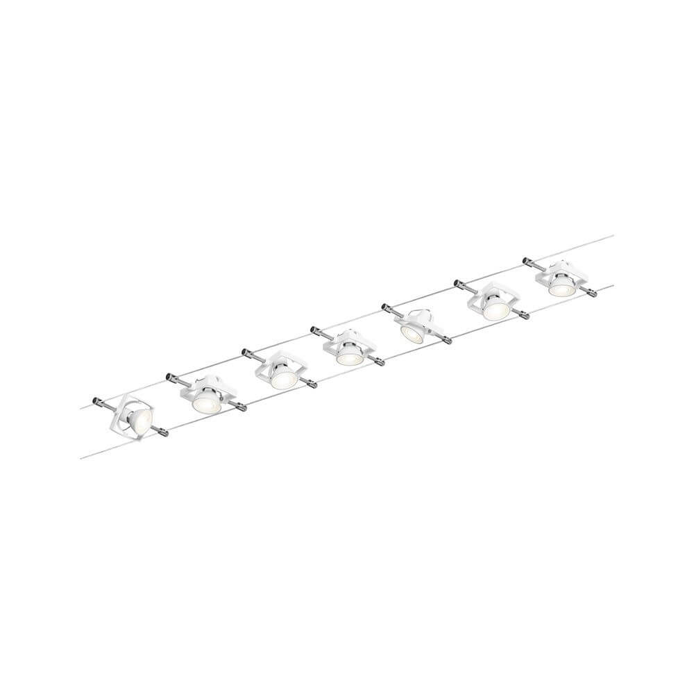 Seilsystem Tech Komplett-Set mit 7 Spots Weiß, modernes Lichtdesign mit flexibler Montageoption.