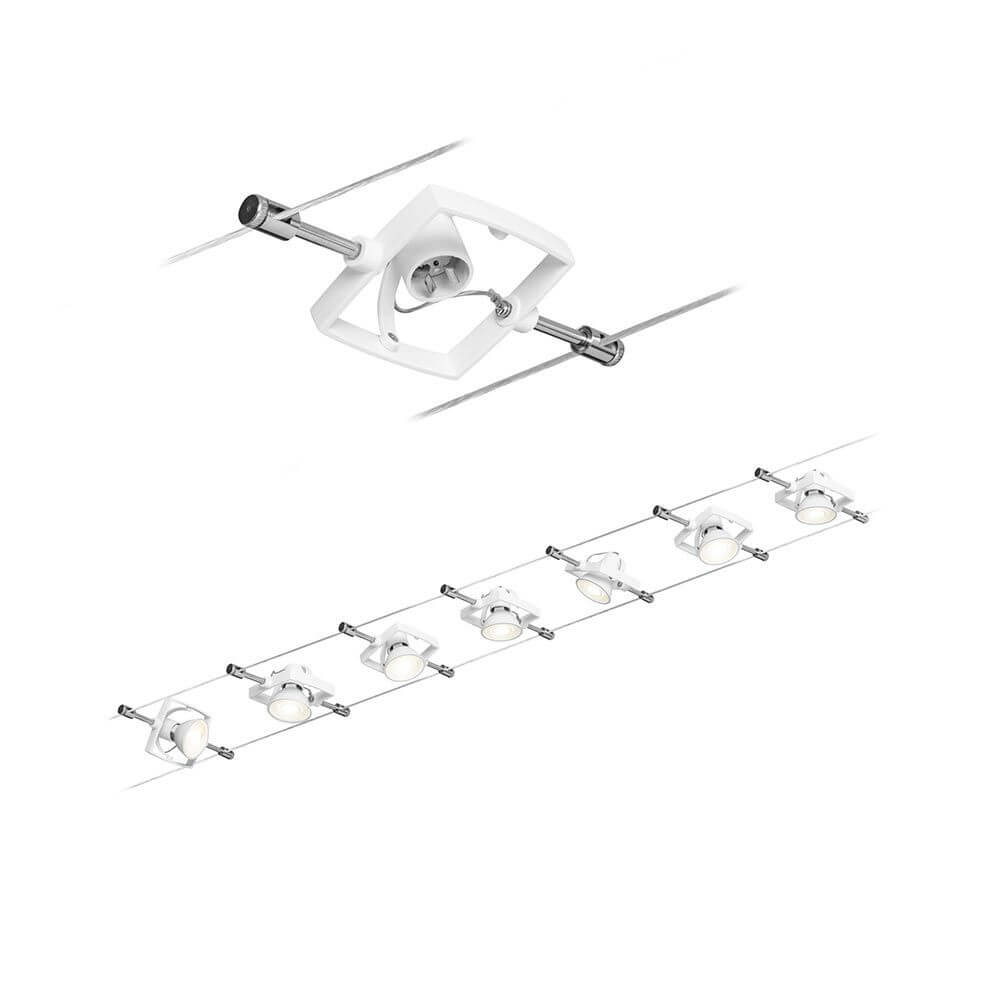 Seilsystem Tech Komplett-Set mit 7 Spots Weiß, ideal für flexible Raumgestaltung.