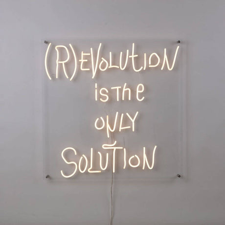 Seletti (R)Evolution is the only Solution LED-enseigne lumineuse 70x70 cm inscription néon blanche sur objet mural en acrylique transparent