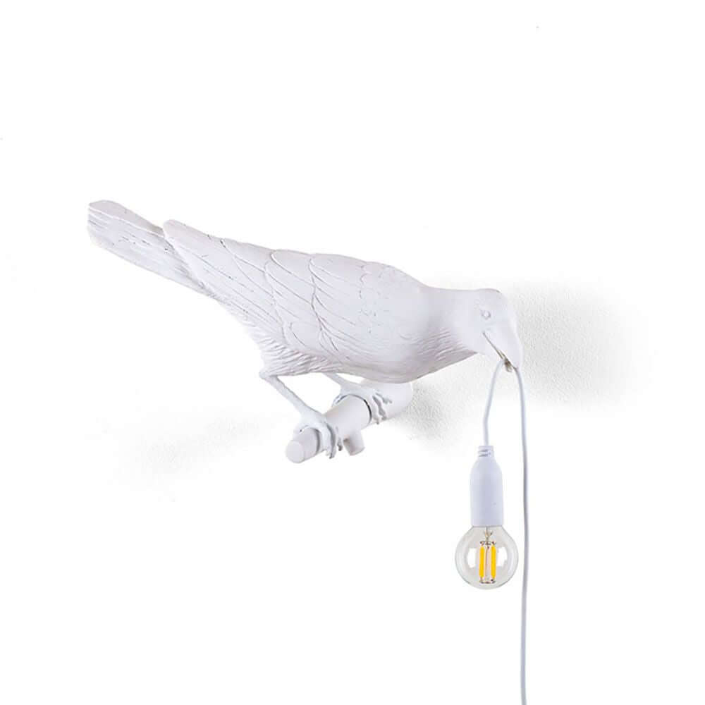 Seletti Bird Outdoor Wandleuchte nach rechts Schauend IP44, weißer Vogel mit Glühbirne, kreative Wandlampe.