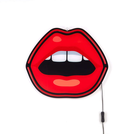 Seletti Blow LED sign mouth acrylic – red Pop Art LED wall object in the shape of an open mouth with protruding tongue