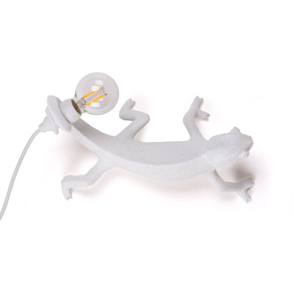 Seletti Chameleon Going Down LED Wandlampe USB Weiß - weiße Chamäleon Tischleuchte aus Harz mit USB und sichtbarer LED-Glühbirne