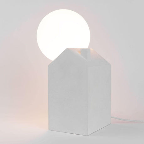 Lampe de table Seletti Dreamlike béton verre blanc – lumière de base en forme de maison blanche avec cloche en verre lumineuse