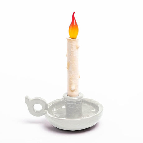 Seletti Grimm rechargeable dimmable table lamp with LED-flame, white candelabra in fairy-tale style with LED-flame, Studio Job Design