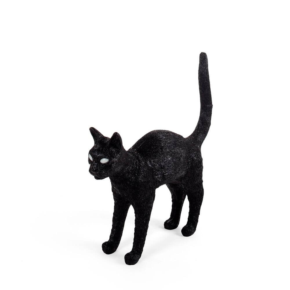 Seletti Jobby The Cat LED-Dekoleuchte dimmbar schwarze Resin-Katzenlampe, detailreiche Designleuchte vom Studio Job