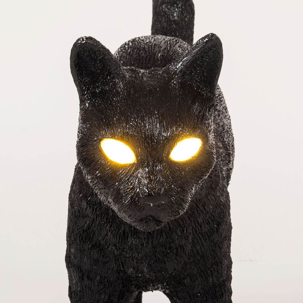 Seletti Jobby The Cat LED-Dekoleuchte dimmbar schwarze Resin-Katzenleuchte mit leuchtenden Augen, dimmbares Designobjekt für Wohnraum