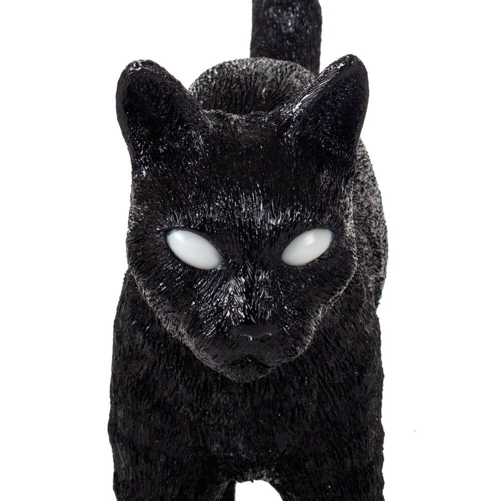 Seletti Jobby The Cat LED-Dekoleuchte dimmbar schwarze Resin-Katzenleuchte mit leuchtenden Augen, detailreiches Designobjekt