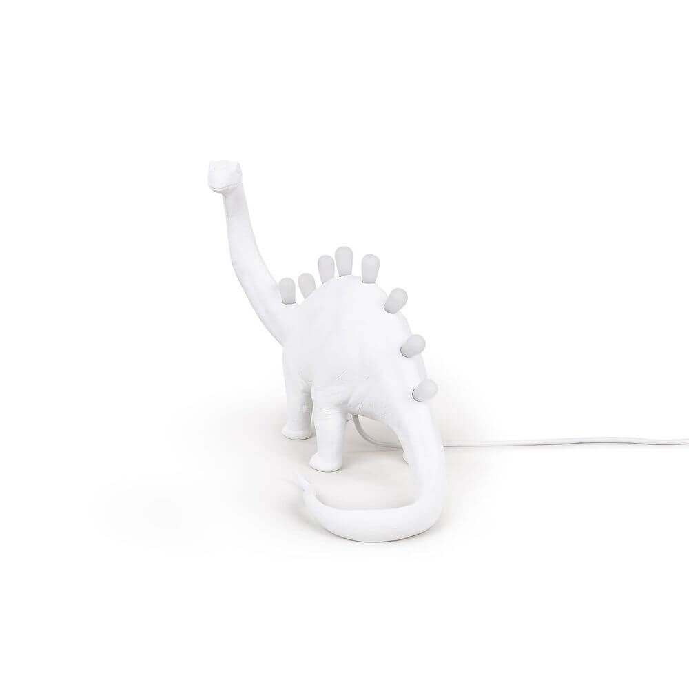 Alt Tag: Seletti Jurassic Bronto LED-Tischlampe USB Weiß aus Kunstharz, weißer Brontosaurus Tischleuchte mit USB-Kabel