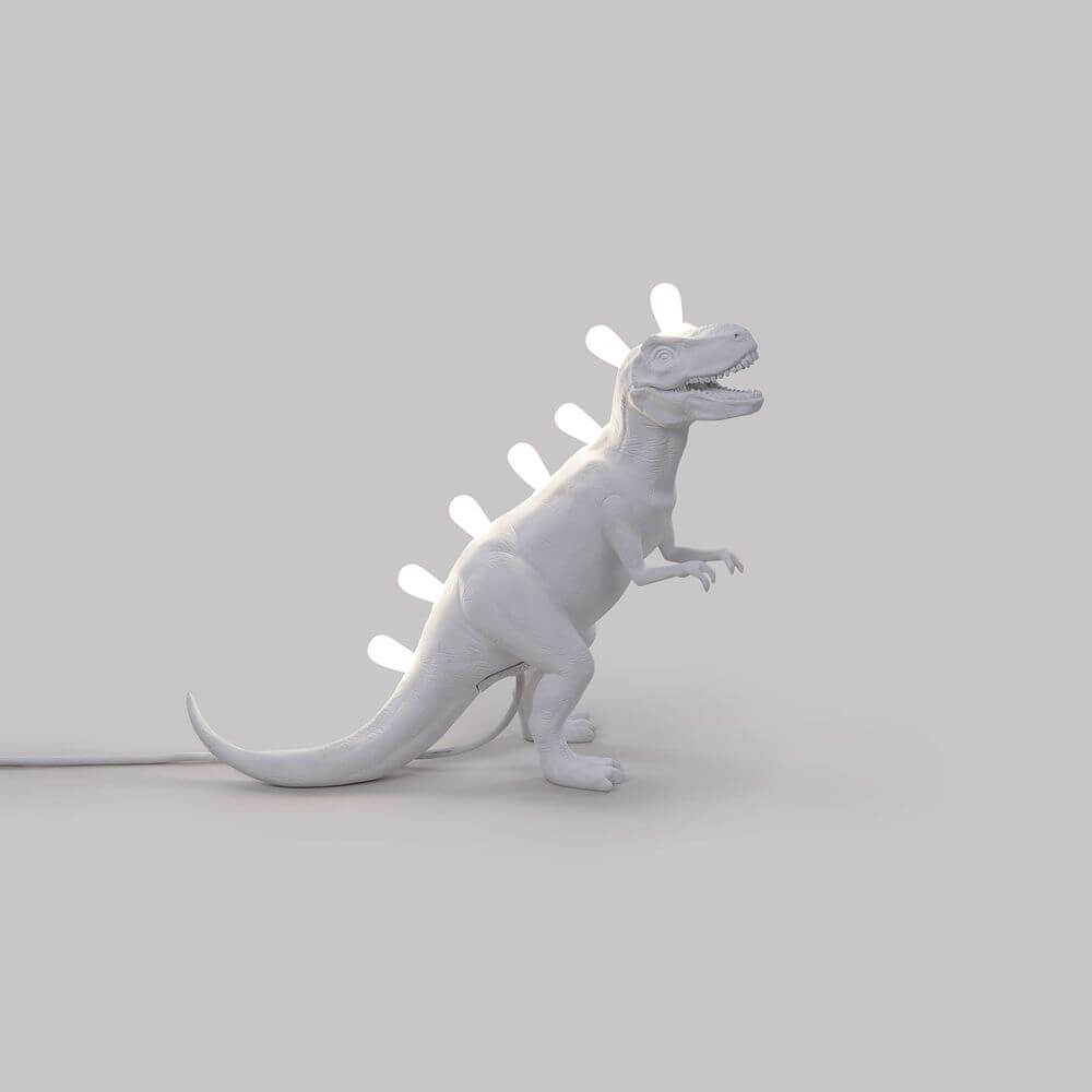Seletti Jurassic Rex Tischleuchte USB weiße T-Rex Nachbildung aus Harz mit integrierten LEDs im Rücken und Maul