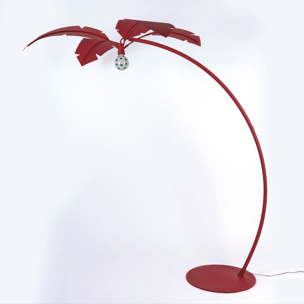 Seletti La Palma Stehleuchte 182cm rotmetallic, bogenförmige Palme-Stehlampe mit fünf Blättern und rundem Sockel
