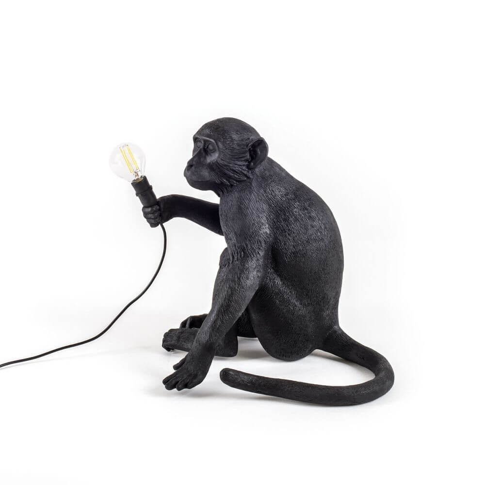 Seletti Monkey Lamp Dekoleuchte Outdoor sitzend Schwarz sitzender Affe Lampe mit Glühbirne, Designer Marcantonio, witterungsbeständige Deko