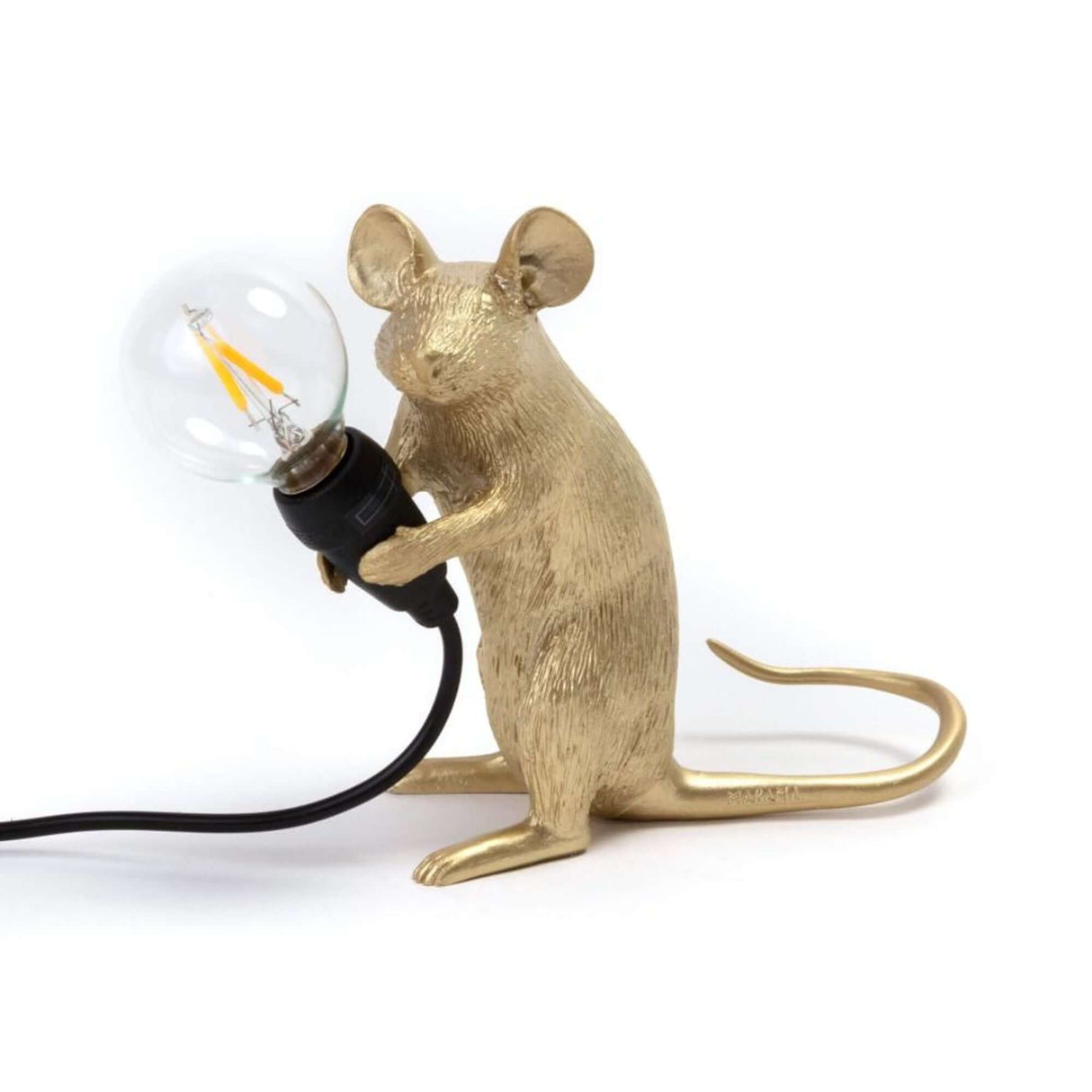 Seletti Mouse Mac LED Tischlampe sitzend USB goldfarbene Mauslampe mit sichtbarer LED-Glühbirne, dekorative Schreibtischlampe