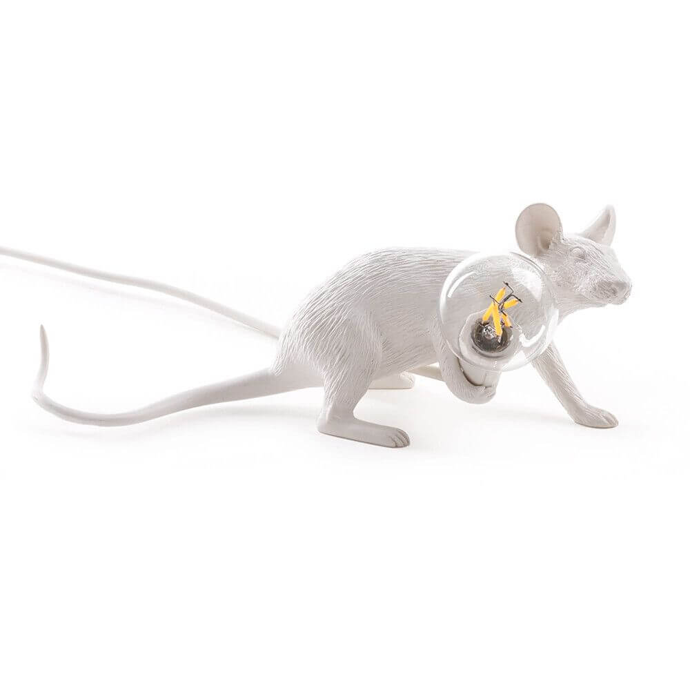 Seletti Mouse Lop LED Tischlampe in Weiß mit Glühbirne, USB-Anschluss, skulpturales Design.