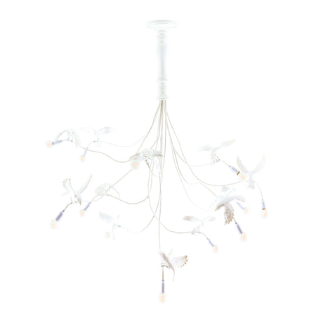 Seletti Sparrow Chandelier LED pendant light resin white - white sparrow pendant light, detailed design as an eye-catcher