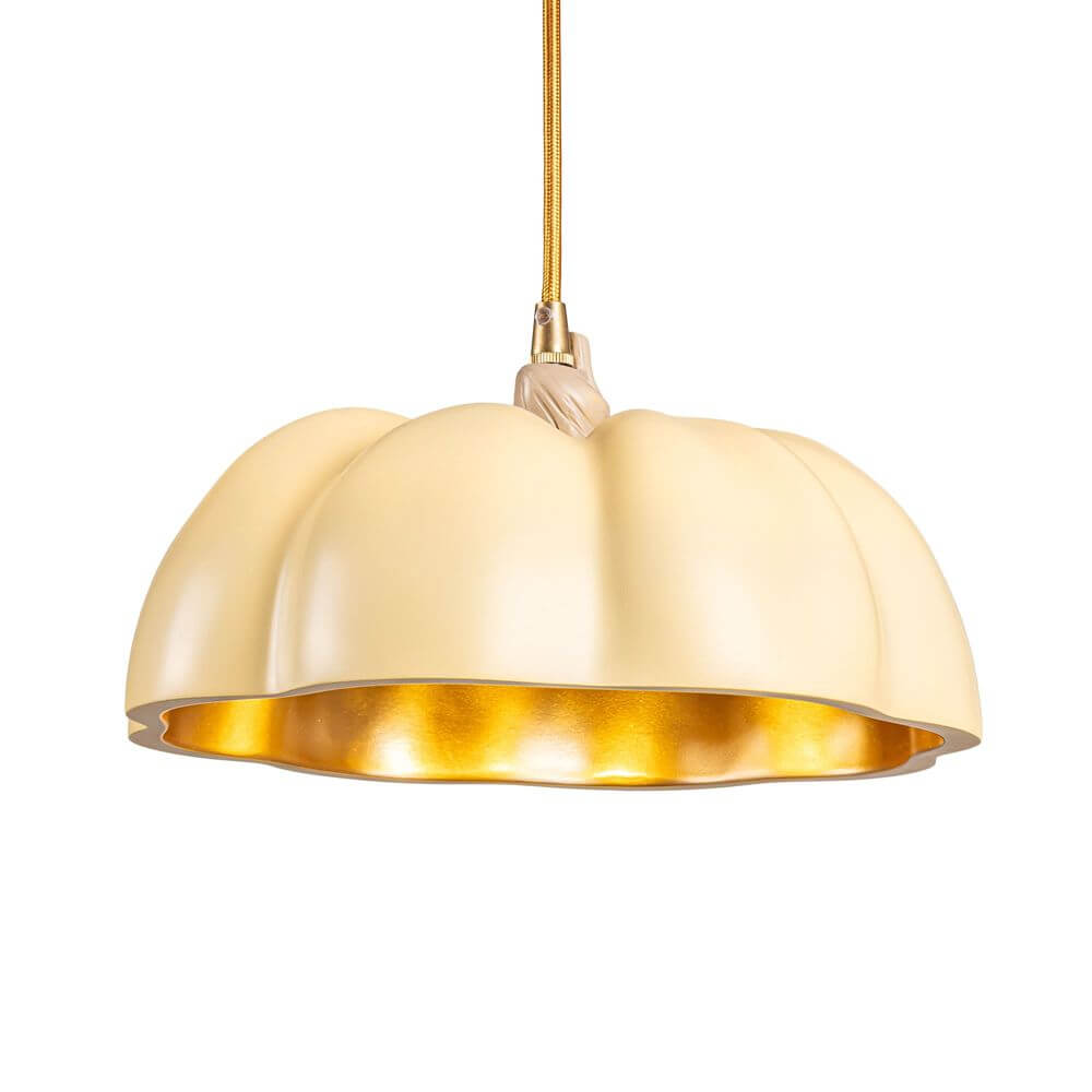 Seletti Vitamin Hängeleuchte Pumpkin 1 Mehrfarbig cremeweiße Kunstharzlampe mit goldener Innenseite, organische Kürbisform, Designer Marcantonio