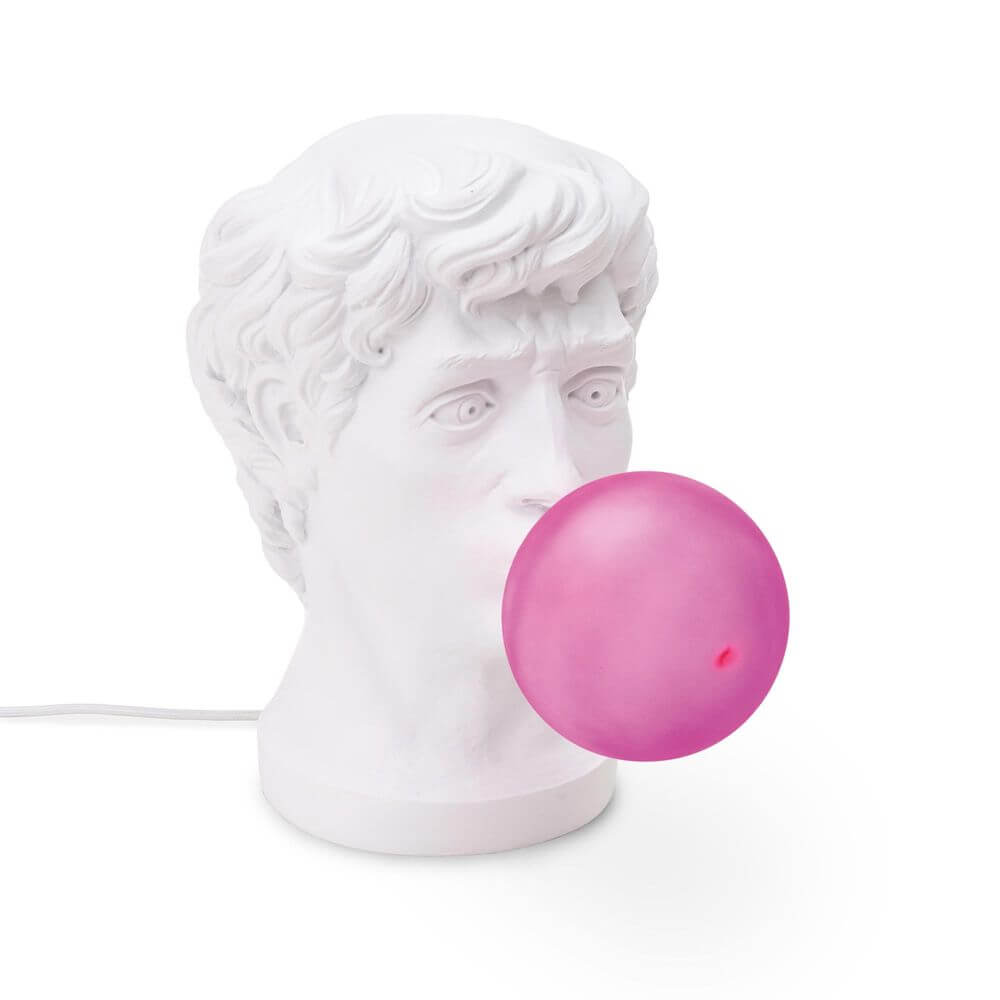 Seletti Wonder Times Tischleuchte LED E14 weiße Büste mit rosa Kaugummiblase Pop-Art Tischlampe von Uto Balmoral