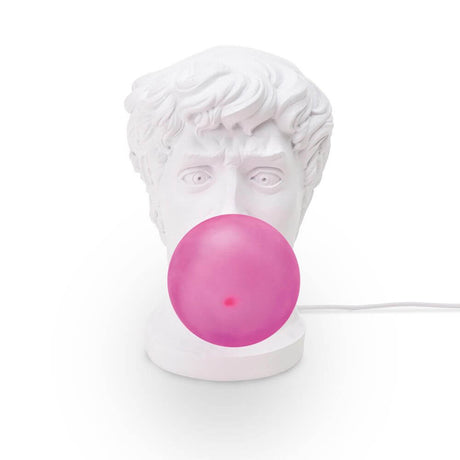Lampe de table Seletti Wonder Times LED E14 buste blanc avec bulle de chewing-gum rose, lampe de table Pop Art