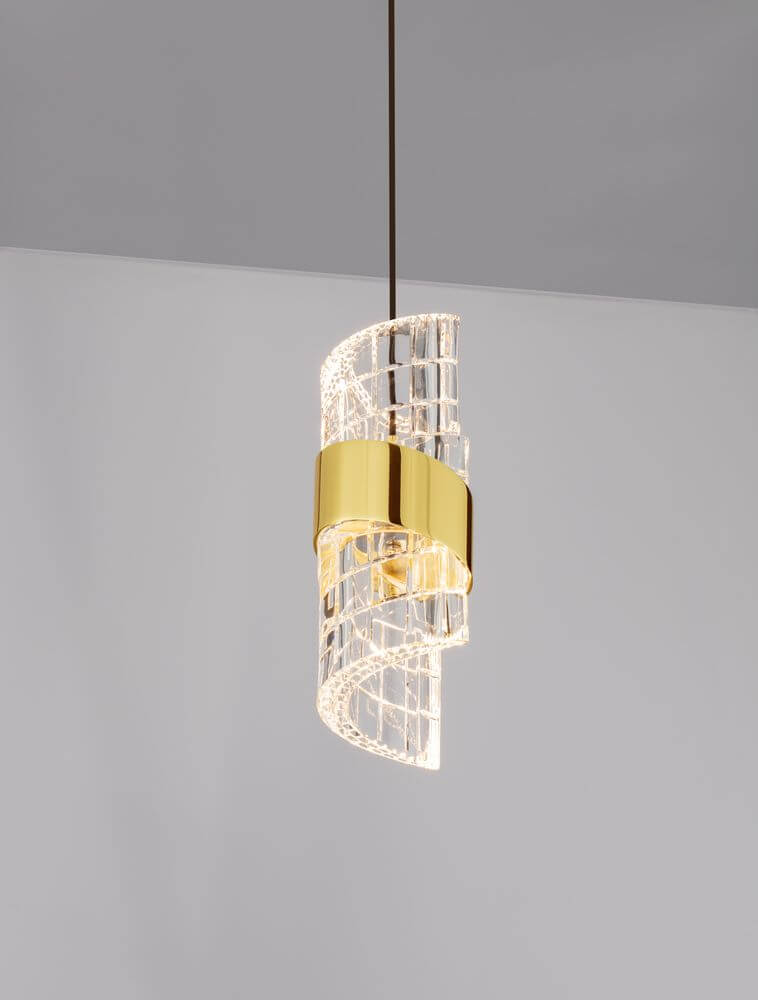 Seneca LED Pendelleuchte Ø 6,5cm 3000K Schwarz, Gold in eleganter Spiralform mit Goldakzenten.