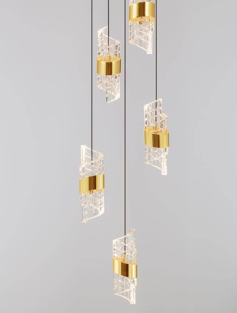 Seneca LED Pendelleuchte 5-flammig Ø 30cm 3000K Schwarz, Gold - moderne Pendelleuchte mit elegantem Design.
