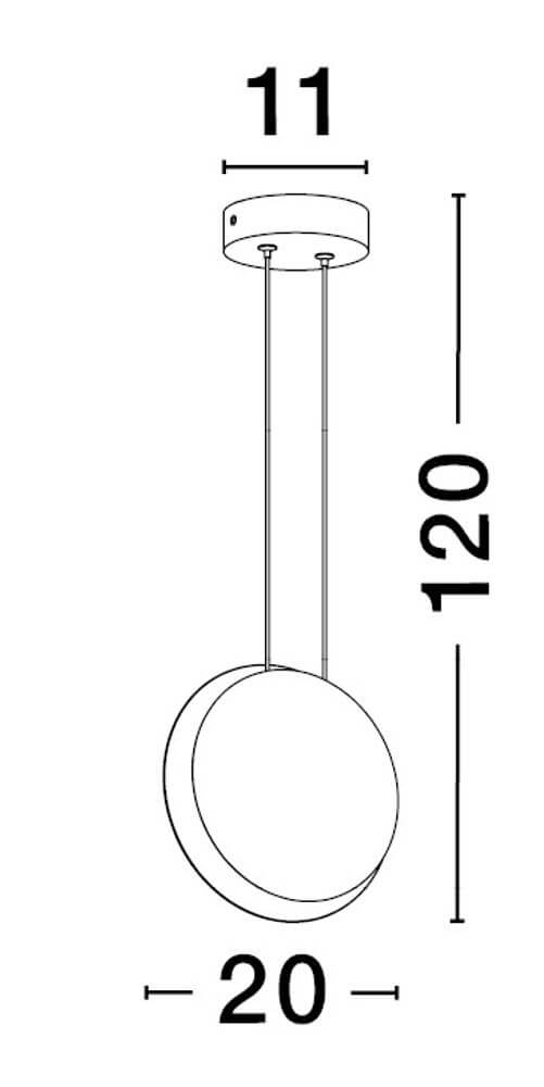 Shell LED Pendelleuchte Ø 20cm 3000K Schwarz, Gold technische Zeichnung mit Maßen.