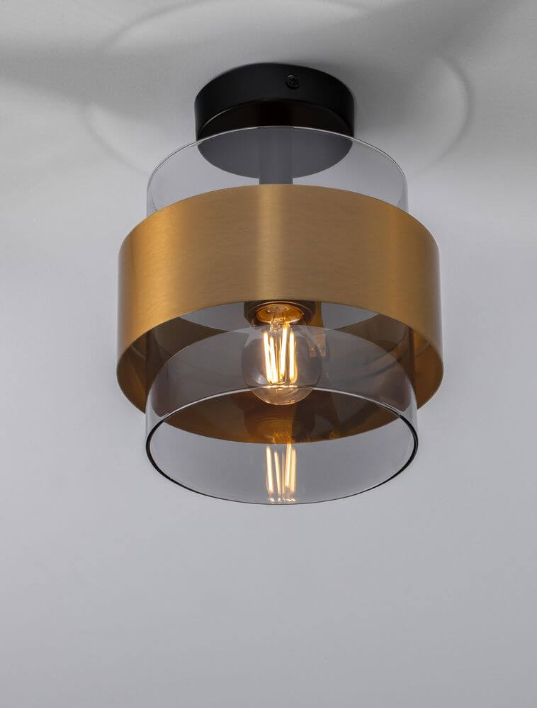 Sianna Deckenleuchte Ø 18cm Gold, Rauch, Schwarz mit mattschwarzem Metall und rauchigem Glas